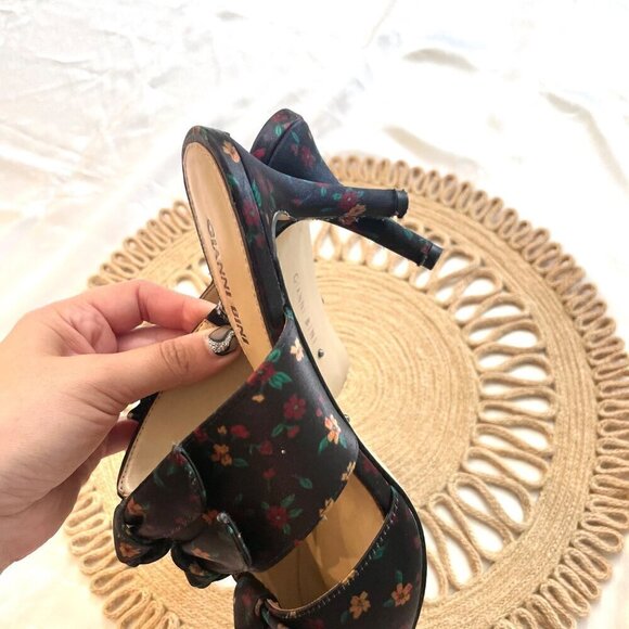 Gianni Bini Black Floral Print Twist Knot Pointed Toe Mules Size 10 - Picture 8 of 14